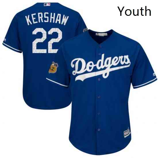 Youth Majestic Los Angeles Dodgers 22 Clayton Kershaw Authentic Royal Blue 2017 Spring Training Cool Base MLB Jersey